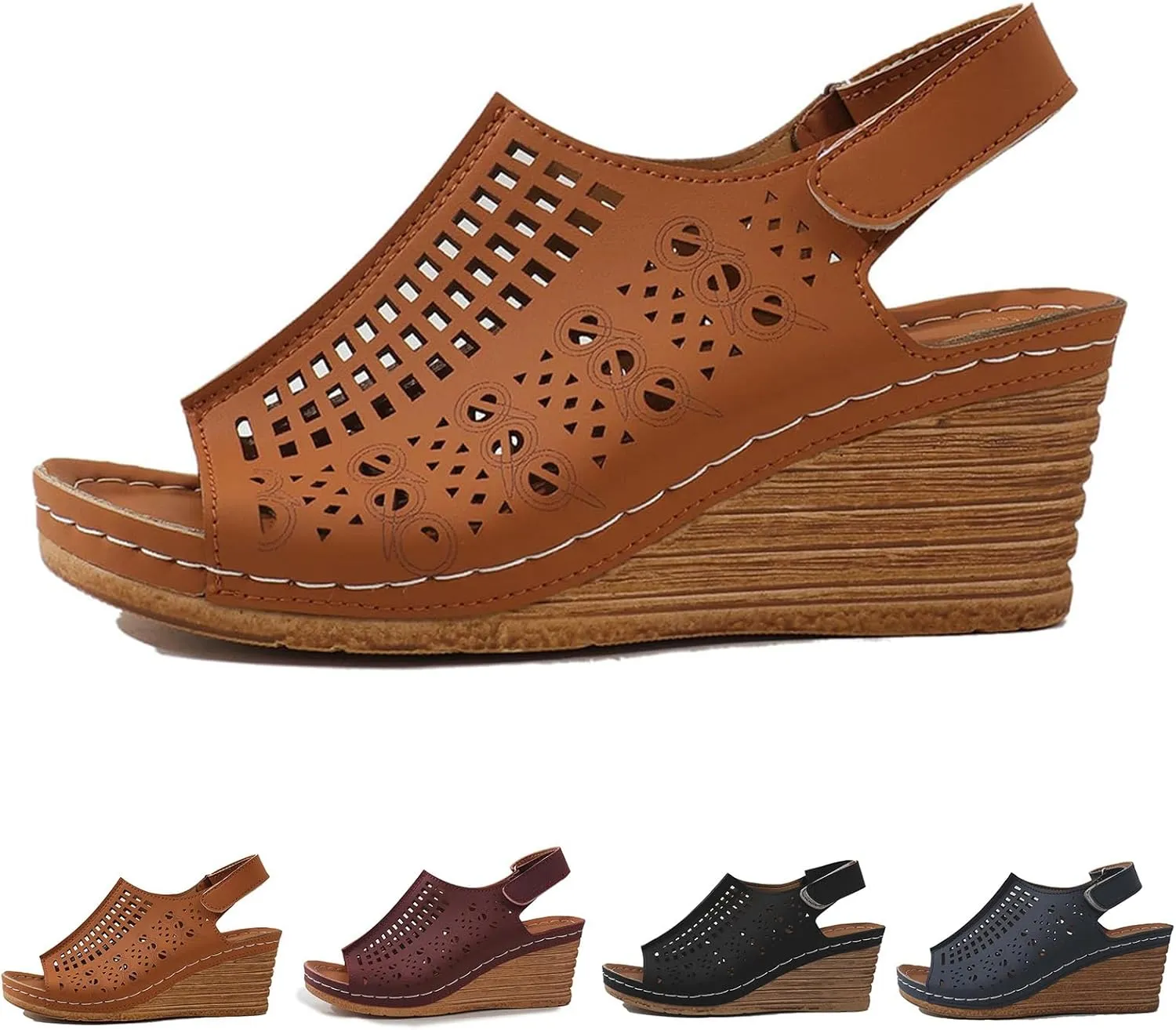Platform Wedge Sandals for Women Breathable Vintage Hollow Out Wedge Sandals Slip On Fish Mouth Slingback Walking Shoes Concise Casual Summer Womens Shoes