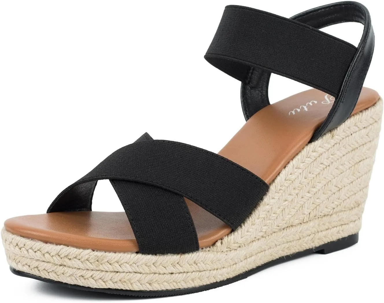 Putu Women's Espadrilles Wedge Sandals Elastic Ankle Strap Platform Sandals Open Toe Wedge Sandals