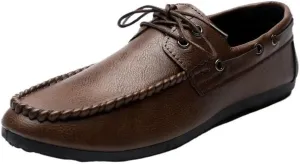 Resistant Lightweight Flat Heel Fashion Slip On Men's PU Leather Loafers Moccasins Shoes Lace Up