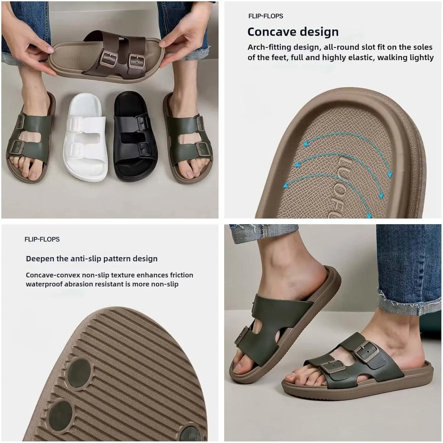 Sandals Men Slippers Slides For Men Flip Flops Beach Shoes Comfort Rebound Non Slip Lightweight Silent