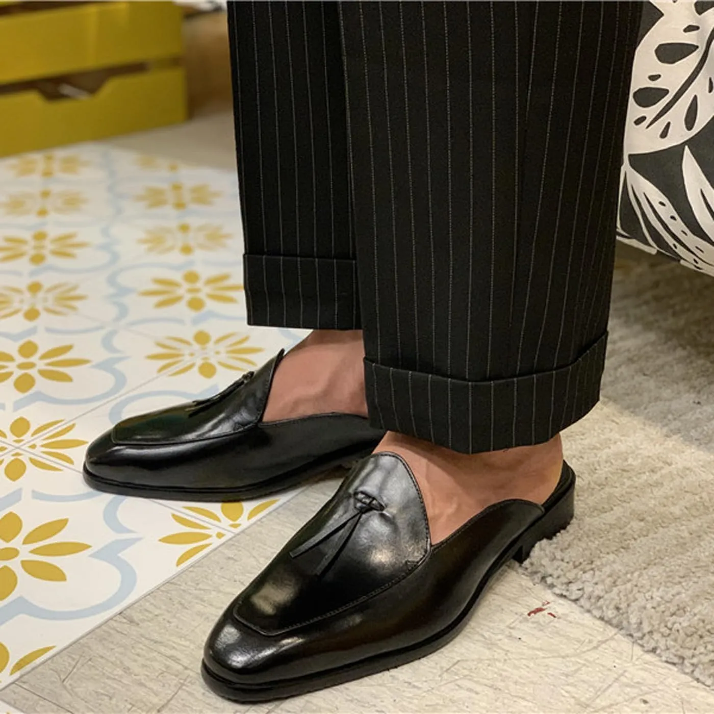 Santimon Men's Mules & Clogs Formal Dress Sandals Loafers Genuine Leather Business Casual Open Back Slippers Outside Slip On Stylish Comfortable Shoes for Men