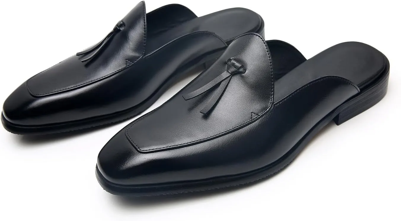 Santimon Men's Mules & Clogs Formal Dress Sandals Loafers Genuine Leather Business Casual Open Back Slippers Outside Slip On Stylish Comfortable Shoes for Men