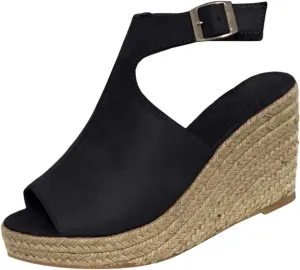 Smoneyful Women Espadrilles Wedges Platform Sandals, 2025 Peep Toe Ankle Strap for Wedding Party, Open Toe Summer Beach Dress Heels