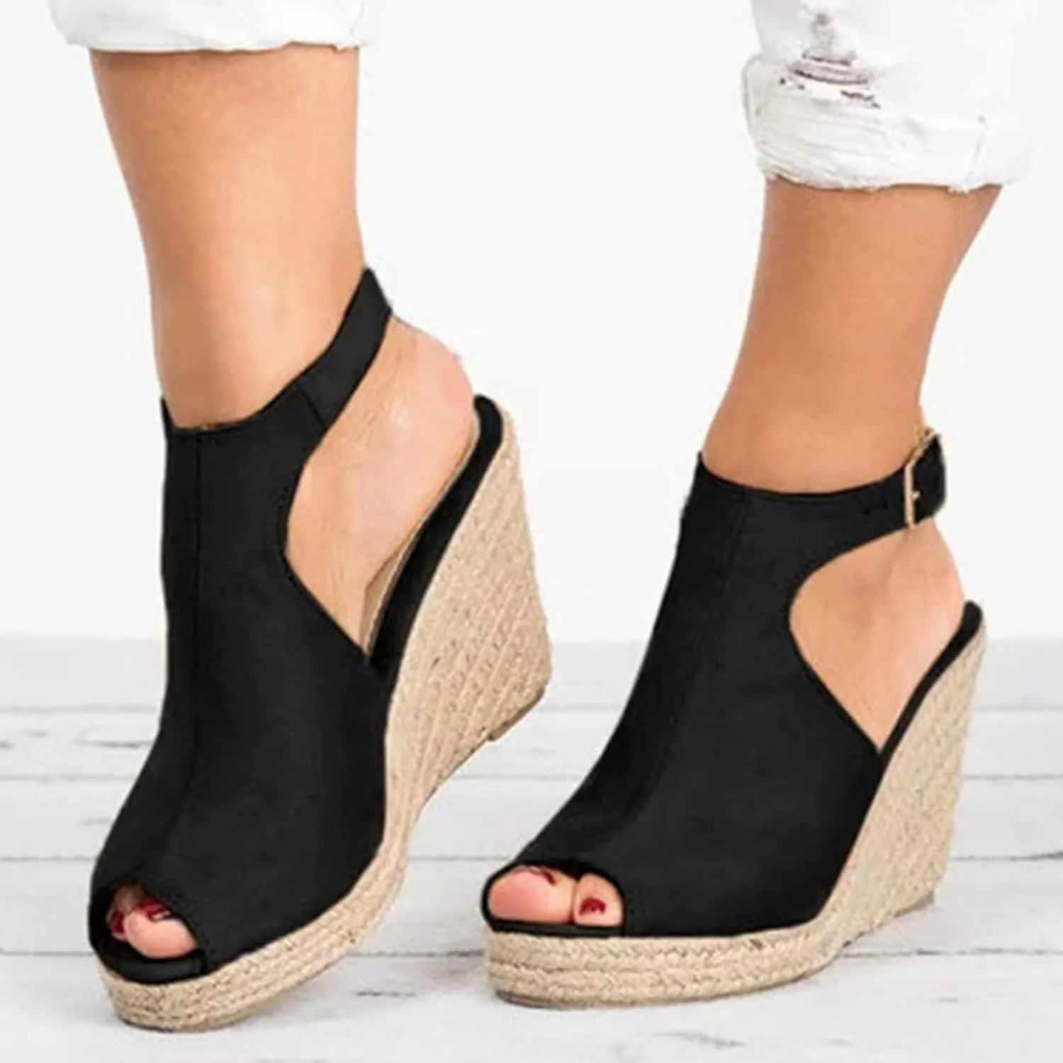 Smoneyful Women Espadrilles Wedges Platform Sandals, 2025 Peep Toe Ankle Strap for Wedding Party, Open Toe Summer Beach Dress Heels