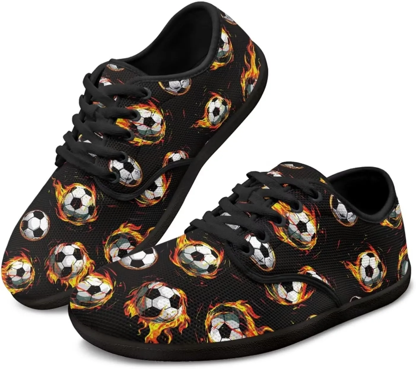 Soccer Flame Print Women's Wide Toe Barefoot Walking Shoes Football Men Breath Casual Travel Walking Shoes