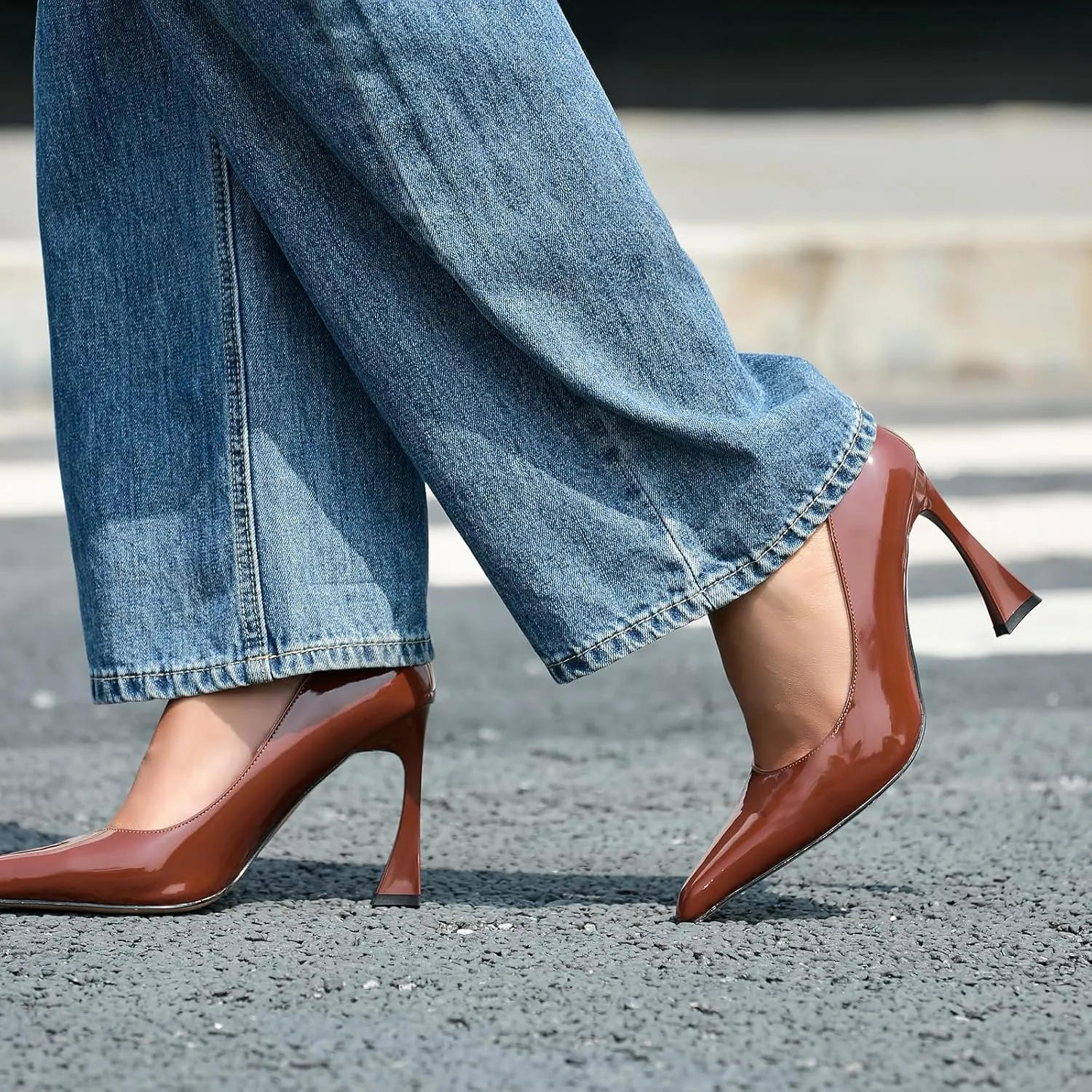 Stiletto Mid Heel for Women Pointed Toe Stiletto Heels Closed Toe Pumps Slip on High Heels 4 inch Dress Pumps