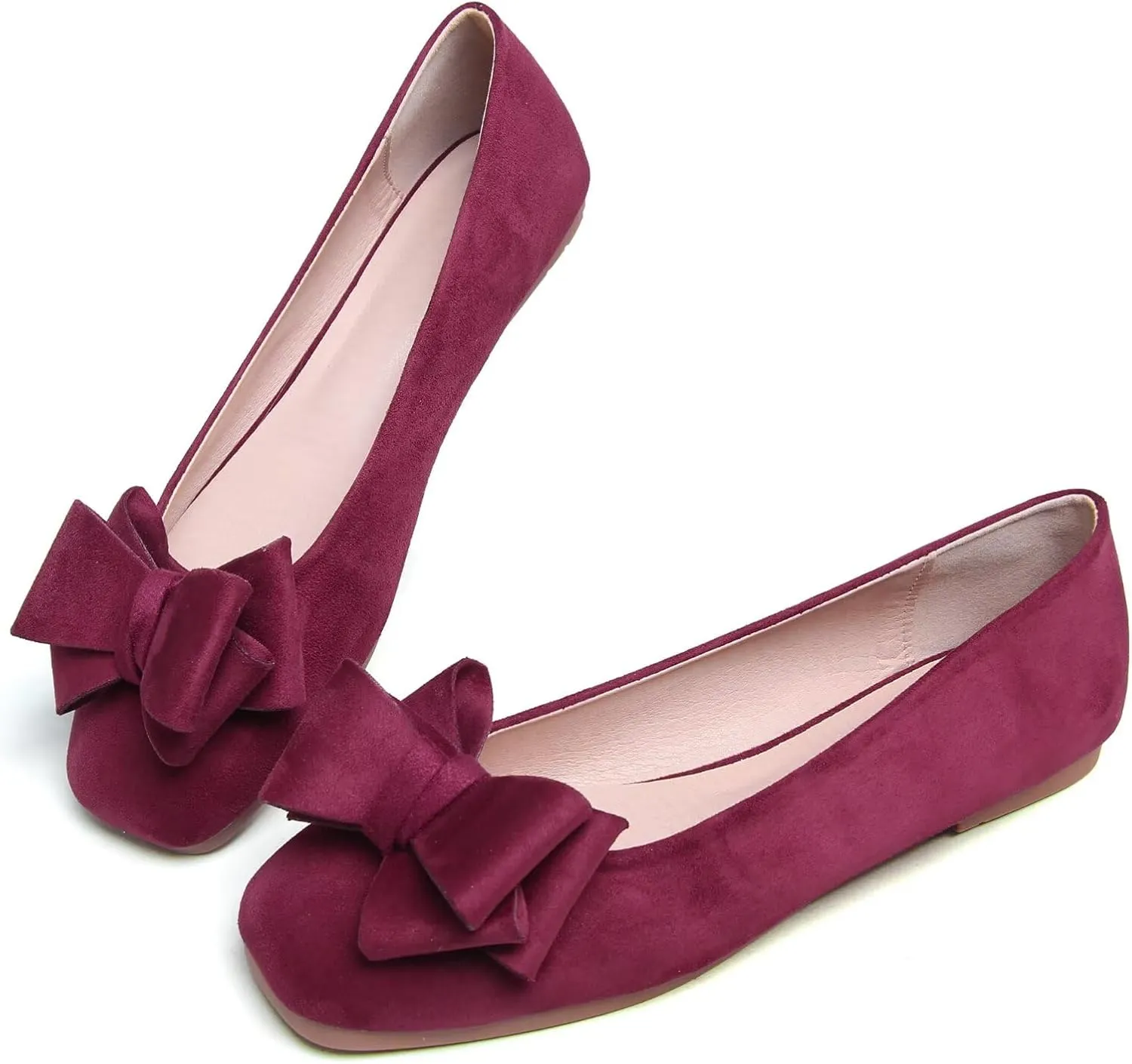 Stunner Womens Bowknot Ballet Flats Square Toe Casual Flats Comfortable Velvet Flats Slip On Work Flats