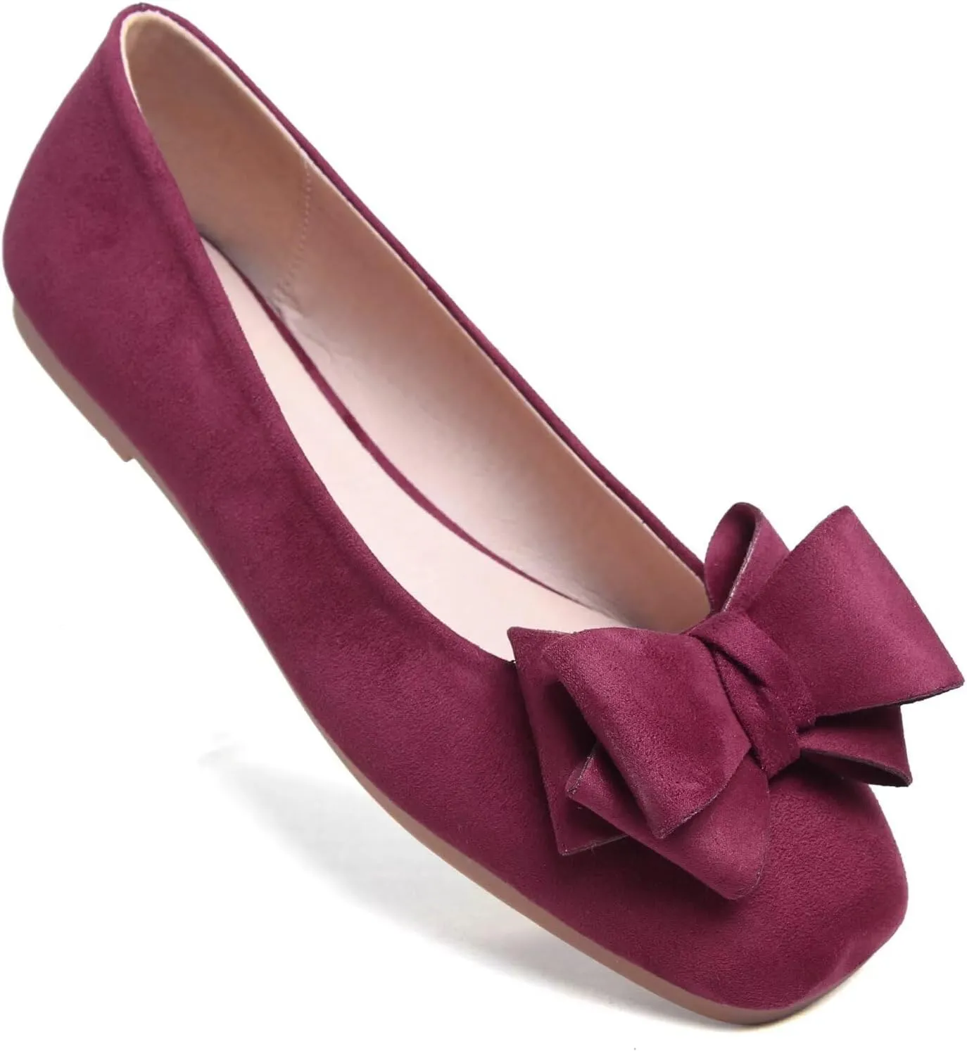 Stunner Womens Bowknot Ballet Flats Square Toe Casual Flats Comfortable Velvet Flats Slip On Work Flats