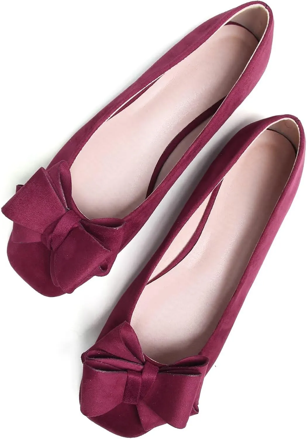 Stunner Womens Bowknot Ballet Flats Square Toe Casual Flats Comfortable Velvet Flats Slip On Work Flats