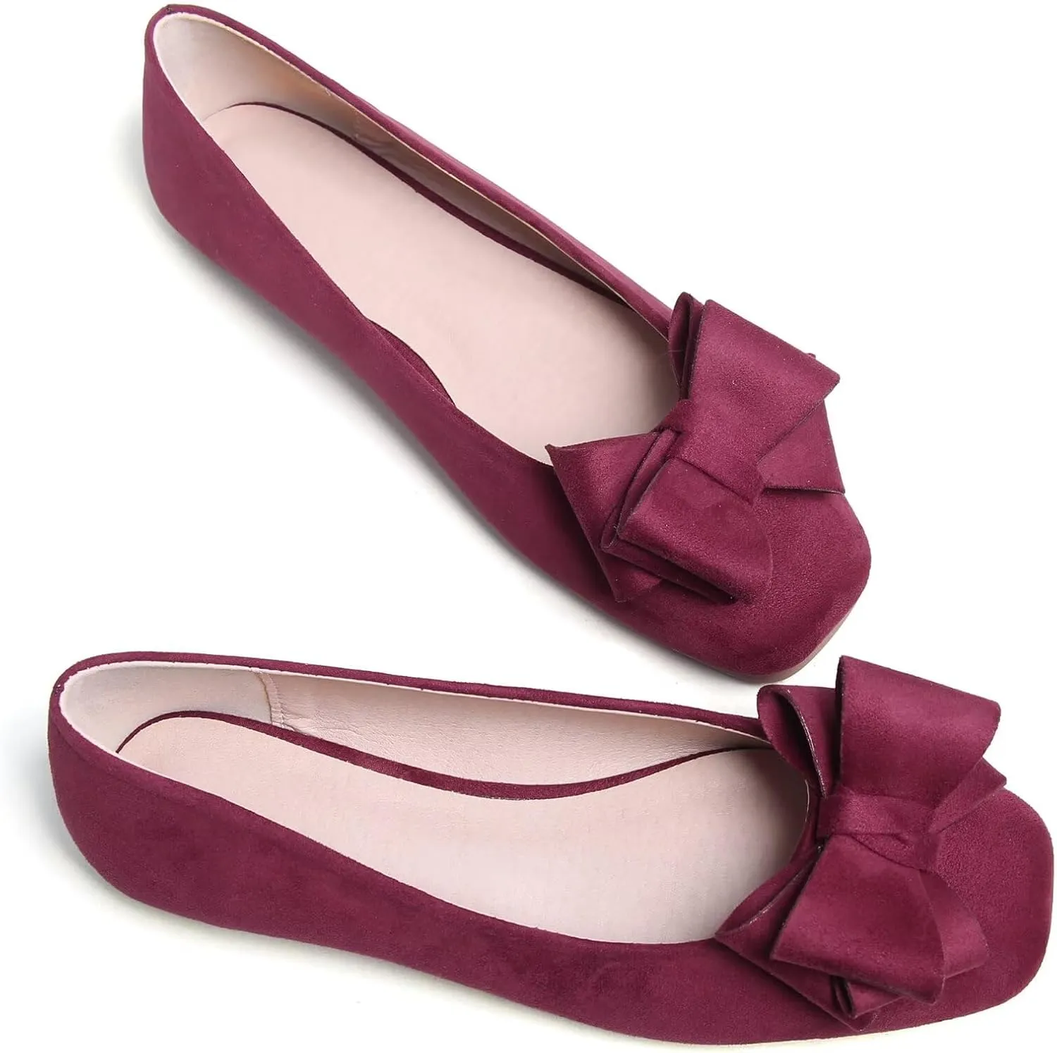 Stunner Womens Bowknot Ballet Flats Square Toe Casual Flats Comfortable Velvet Flats Slip On Work Flats