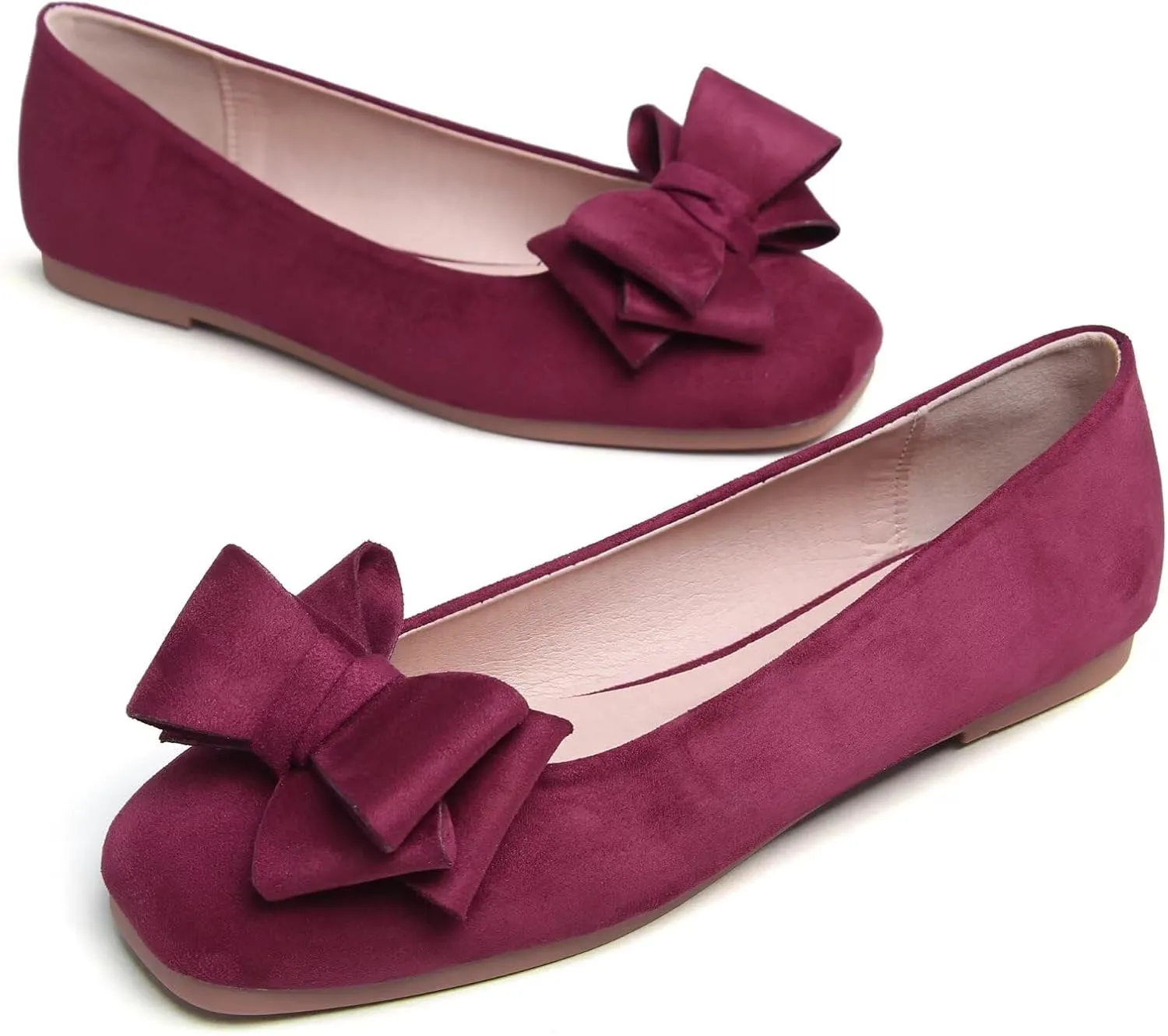 Stunner Womens Bowknot Ballet Flats Square Toe Casual Flats Comfortable Velvet Flats Slip On Work Flats