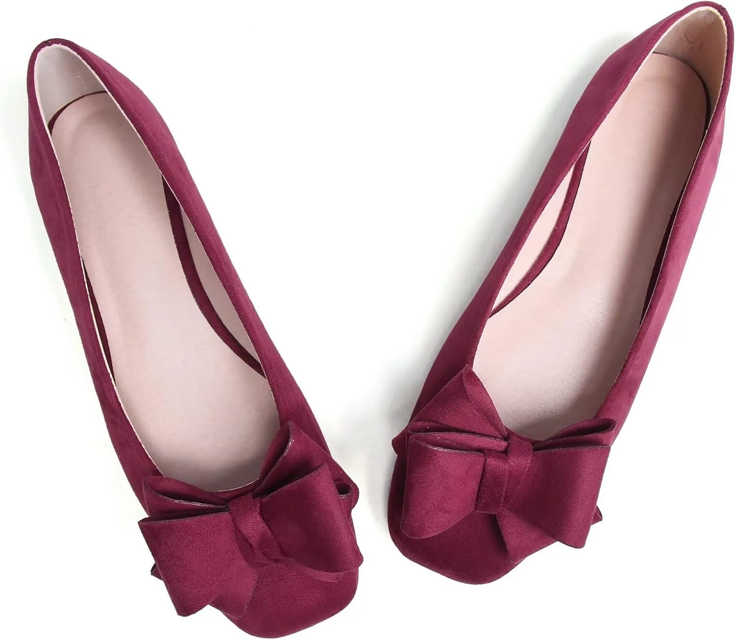 Stunner Womens Bowknot Ballet Flats Square Toe Casual Flats Comfortable Velvet Flats Slip On Work Flats