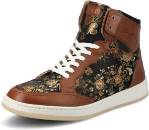 TAFT Mens Rapido Genuine Leather High-top Vintage Sneaker Woven Floral Lace-up Cushioned Round Toe Casual Shoe