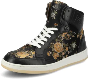 TAFT Mens Rapido Genuine Leather High-top Vintage Sneaker Woven Floral Lace-up Cushioned Round Toe Casual Shoe