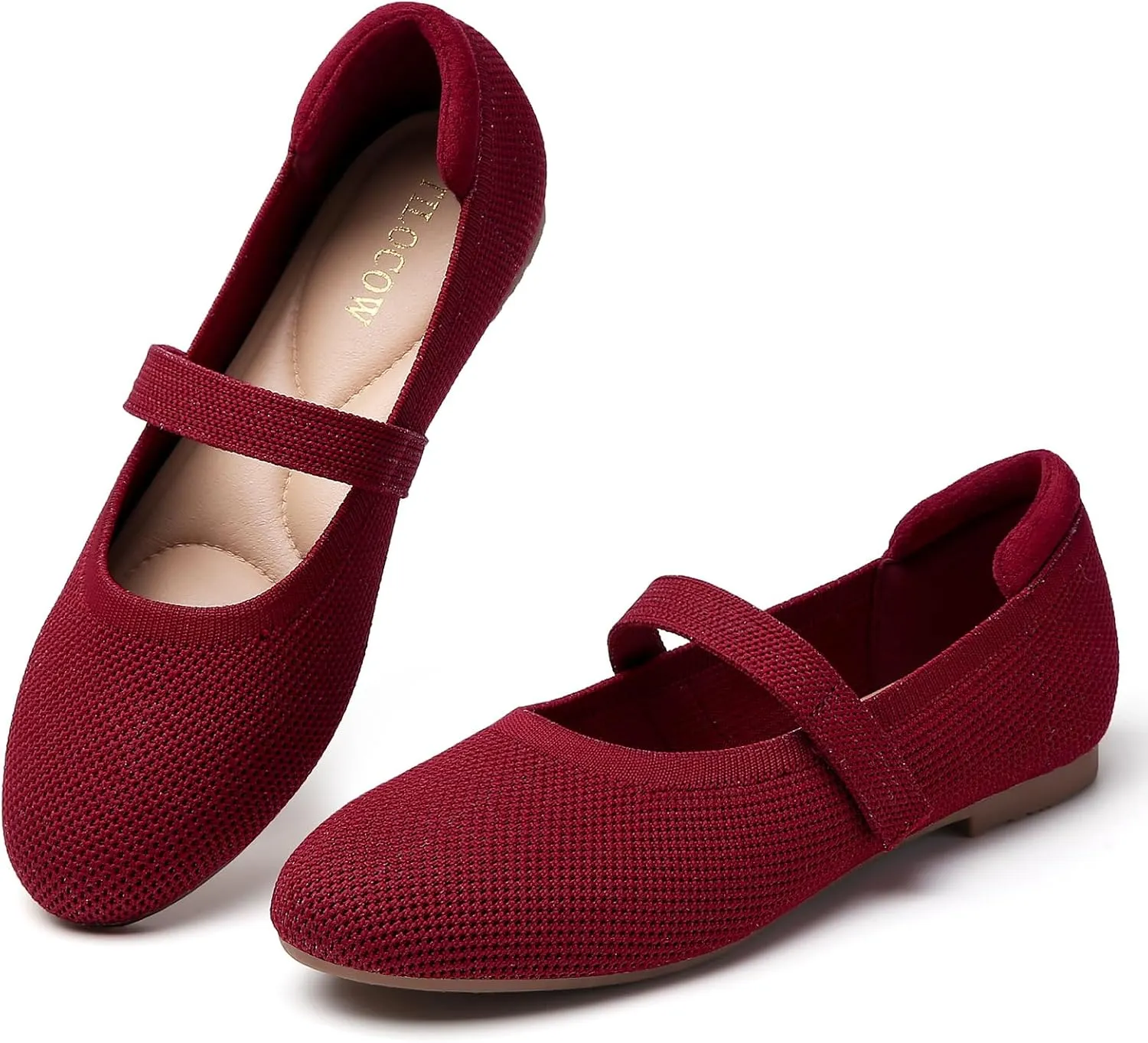 Tilocow Womens Ballet Flats Round Toe Knit Mary Jane Shoes Comfortable Dressy Flats for Women Casual Adjustable Strap Slip On Shoes
