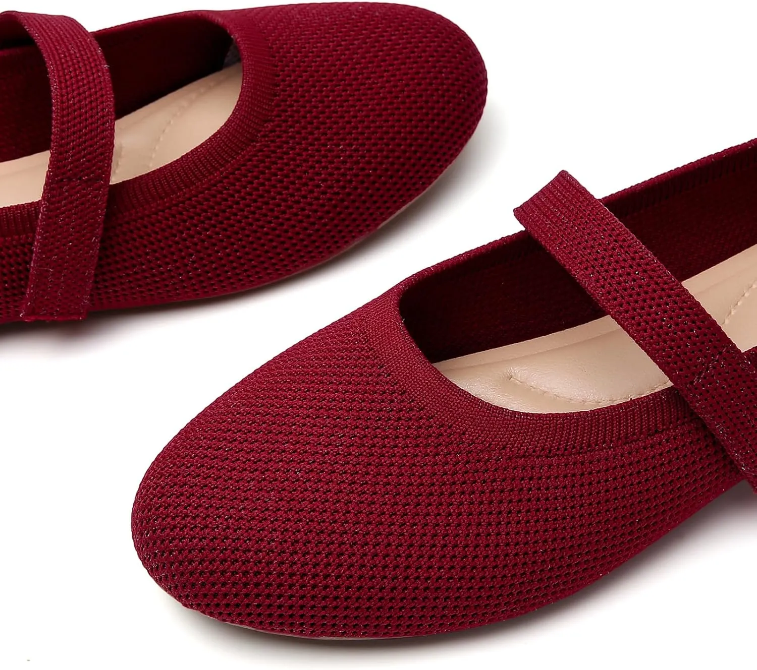 Tilocow Womens Ballet Flats Round Toe Knit Mary Jane Shoes Comfortable Dressy Flats for Women Casual Adjustable Strap Slip On Shoes