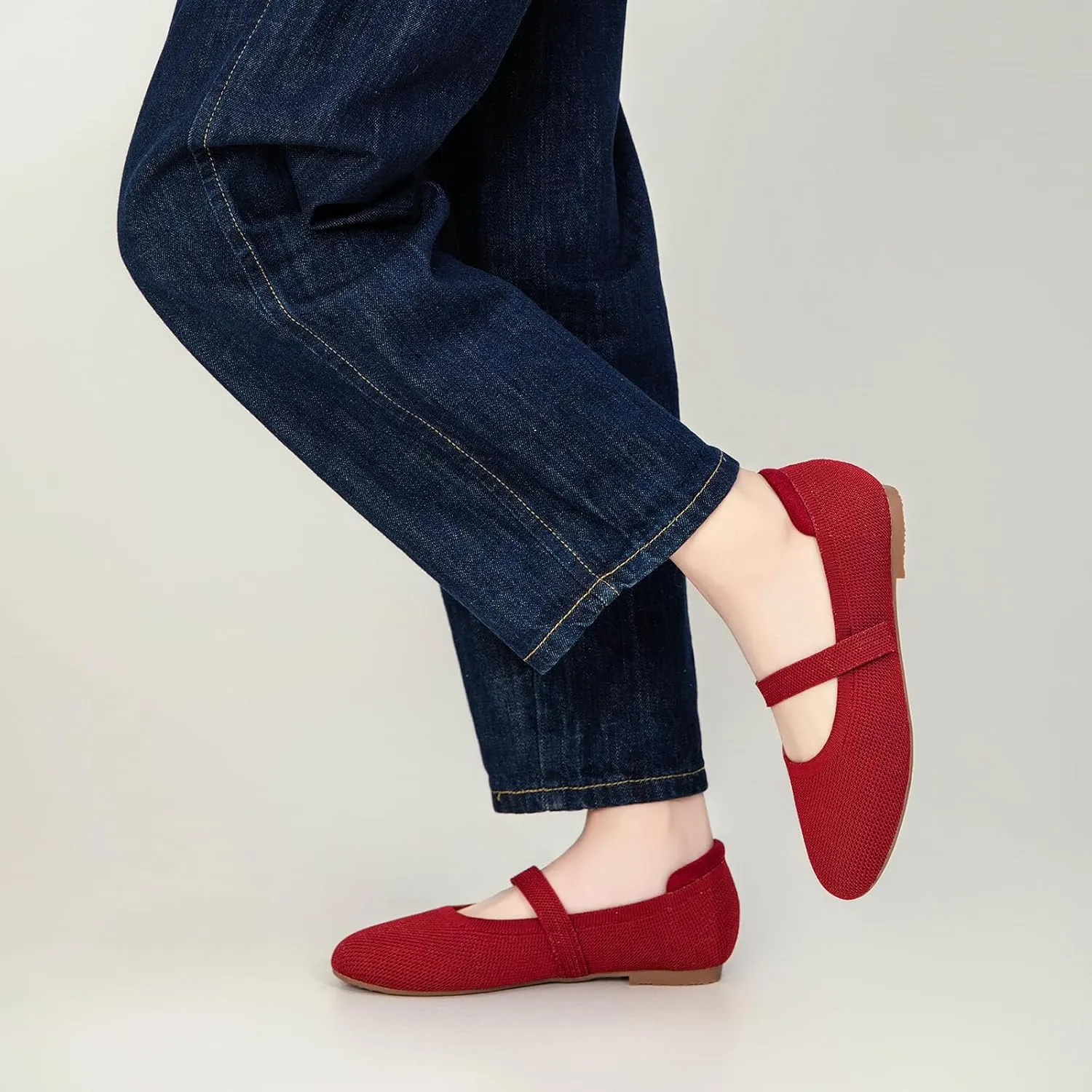 Tilocow Womens Ballet Flats Round Toe Knit Mary Jane Shoes Comfortable Dressy Flats for Women Casual Adjustable Strap Slip On Shoes