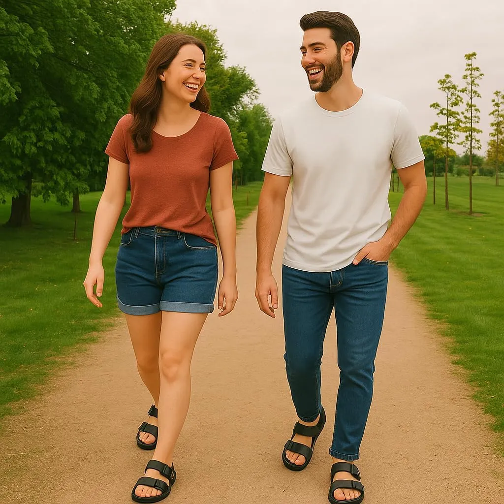Trailvia Dress Black Sandals Men Open Toe Flip Flop, Comfortable Beach Slippers Durable Waterproof EVA Flat Slides with Adjustable Buckle, Non-Slip Footbed & Arch Support for Walking Hiking Outdoor, Footbed Size Men 6-11 Women 7-12