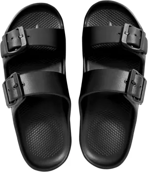 Trailvia Dress Black Sandals Men Open Toe Flip Flop, Comfortable Beach Slippers Durable Waterproof EVA Flat Slides with Adjustable Buckle, Non-Slip Footbed & Arch Support for Walking Hiking Outdoor, Footbed Size Men 6-11 Women 7-12