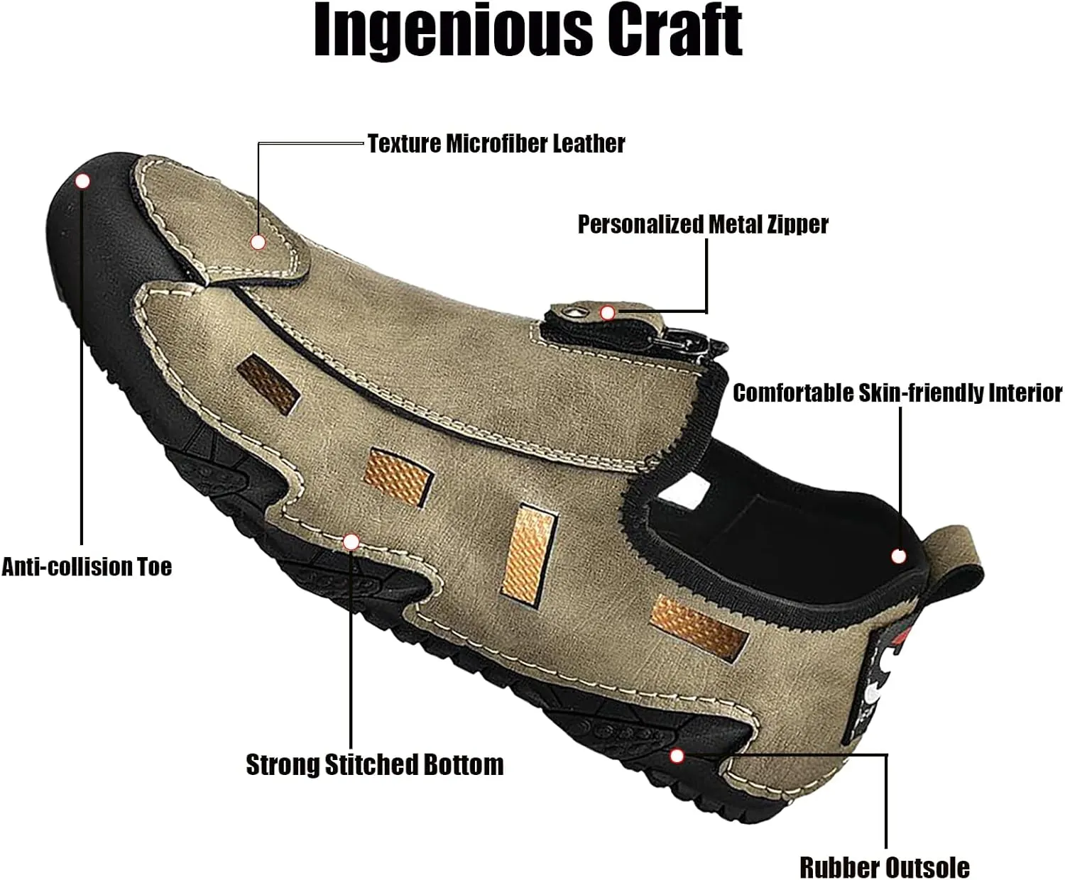 WENOREG Men's Hand Stitching Leather Closed Toe Hollow Fisherman Sandals,Summer Casual Slip on Non-Slip Flat Loafer Outdoor Breathable Beach Driving Working Office Sports Shoes