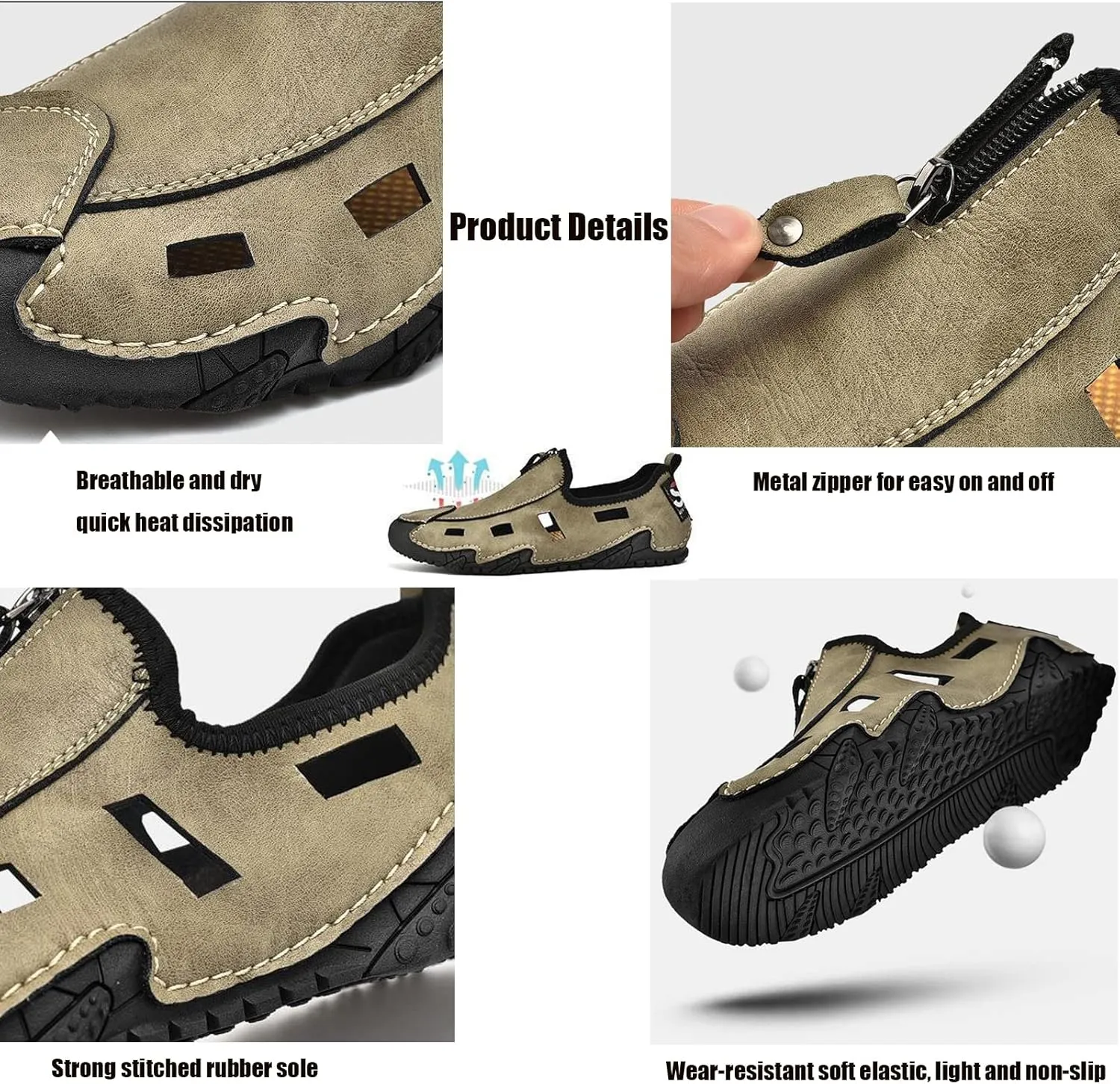 WENOREG Men's Hand Stitching Leather Closed Toe Hollow Fisherman Sandals,Summer Casual Slip on Non-Slip Flat Loafer Outdoor Breathable Beach Driving Working Office Sports Shoes