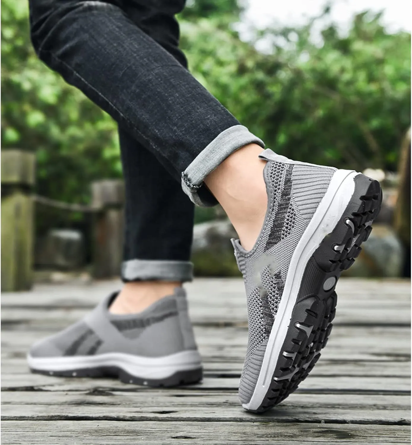 WENOREG Men's Mesh Breathable Slip on Orthopedic Sneaker Loafers,Fashion Outdoor Middle Aged Elderly Comfortable Non Slip Walking Sport Shoes with Arch Support