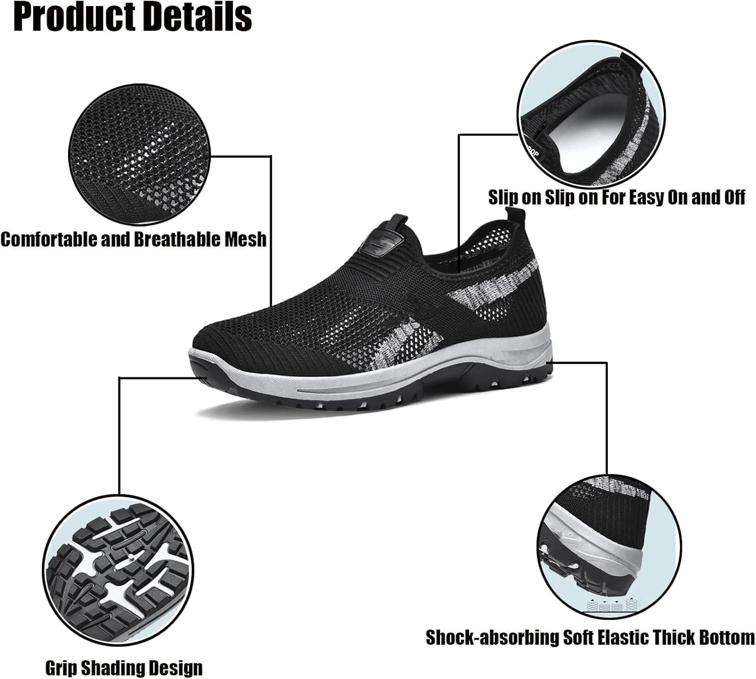 WENOREG Men's Mesh Breathable Slip on Orthopedic Sneaker Loafers,Fashion Outdoor Middle Aged Elderly Comfortable Non Slip Walking Sport Shoes with Arch Support