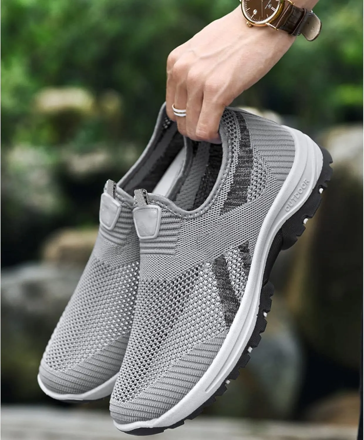 WENOREG Men's Mesh Breathable Slip on Orthopedic Sneaker Loafers,Fashion Outdoor Middle Aged Elderly Comfortable Non Slip Walking Sport Shoes with Arch Support