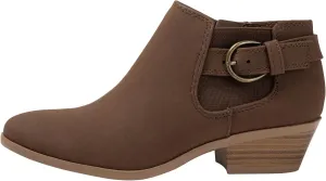 Womens Ankle Boots Side Zipper Buckle Chunky Block Low Heel Round Toe Buckle Bootie Rio