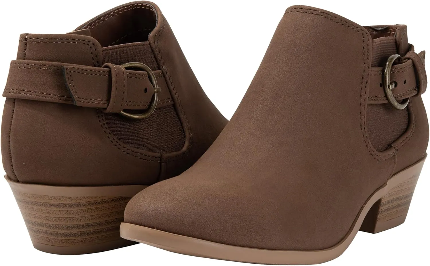 Womens Ankle Boots Side Zipper Buckle Chunky Block Low Heel Round Toe Buckle Bootie Rio