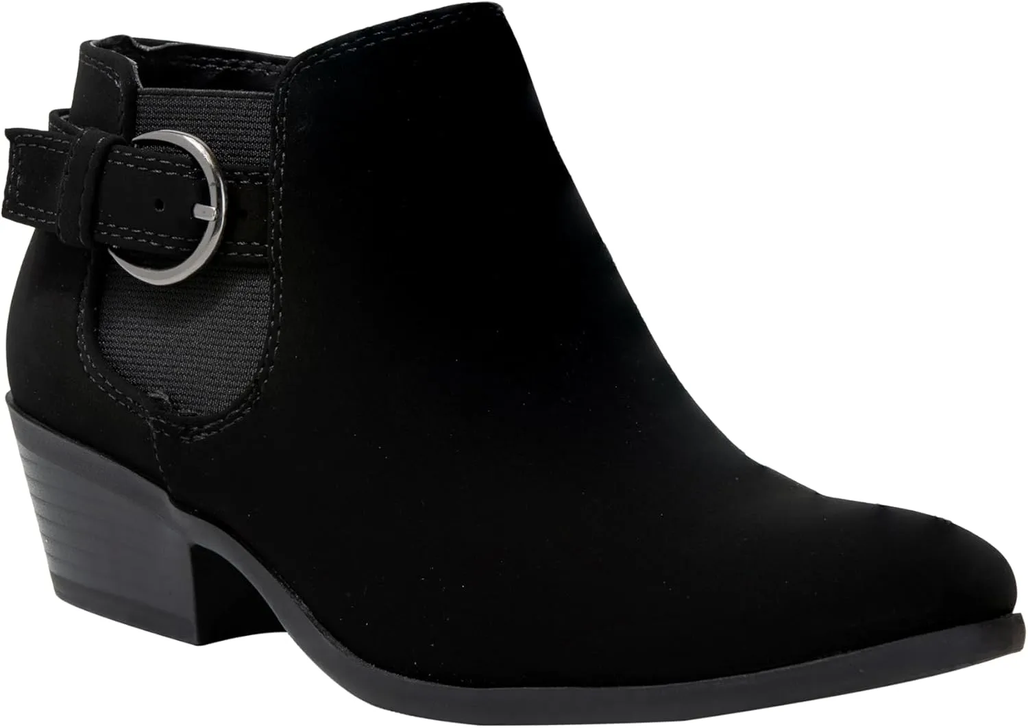 Womens Ankle Boots Side Zipper Buckle Chunky Block Low Heel Round Toe Buckle Bootie Rio