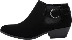 Womens Ankle Boots Side Zipper Buckle Chunky Block Low Heel Round Toe Buckle Bootie Rio
