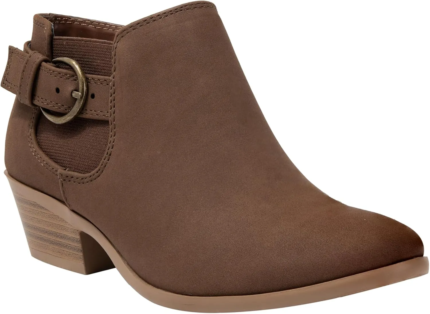 Womens Ankle Boots Side Zipper Buckle Chunky Block Low Heel Round Toe Buckle Bootie Rio