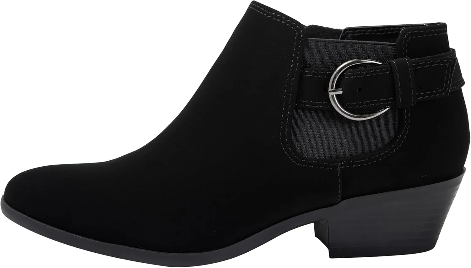 Womens Ankle Boots Side Zipper Buckle Chunky Block Low Heel Round Toe Buckle Bootie Rio
