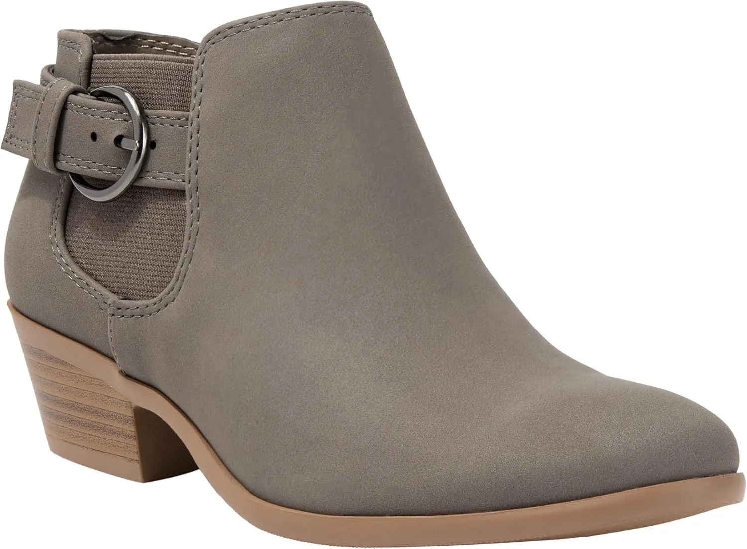 Womens Ankle Boots Side Zipper Buckle Chunky Block Low Heel Round Toe Buckle Bootie Rio