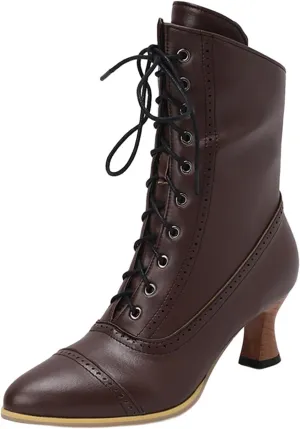 Womens Booties,Women's Ankle Boots Mid Calf Boots Chunky Heel Lace Up Western Booties Winter Zipper Motorcycle Boots