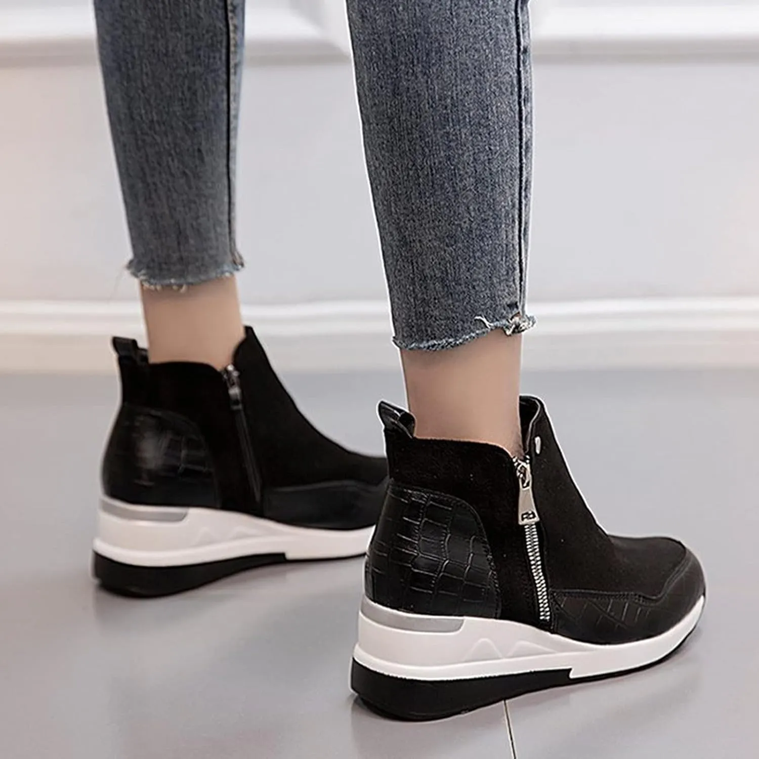 Womens Boots Ankle Women's Boots Botas De Combate Para Mujer Low Booties for Women Womens Ankle Boots Wide toe Box Black Suede Ankle Boots for Women