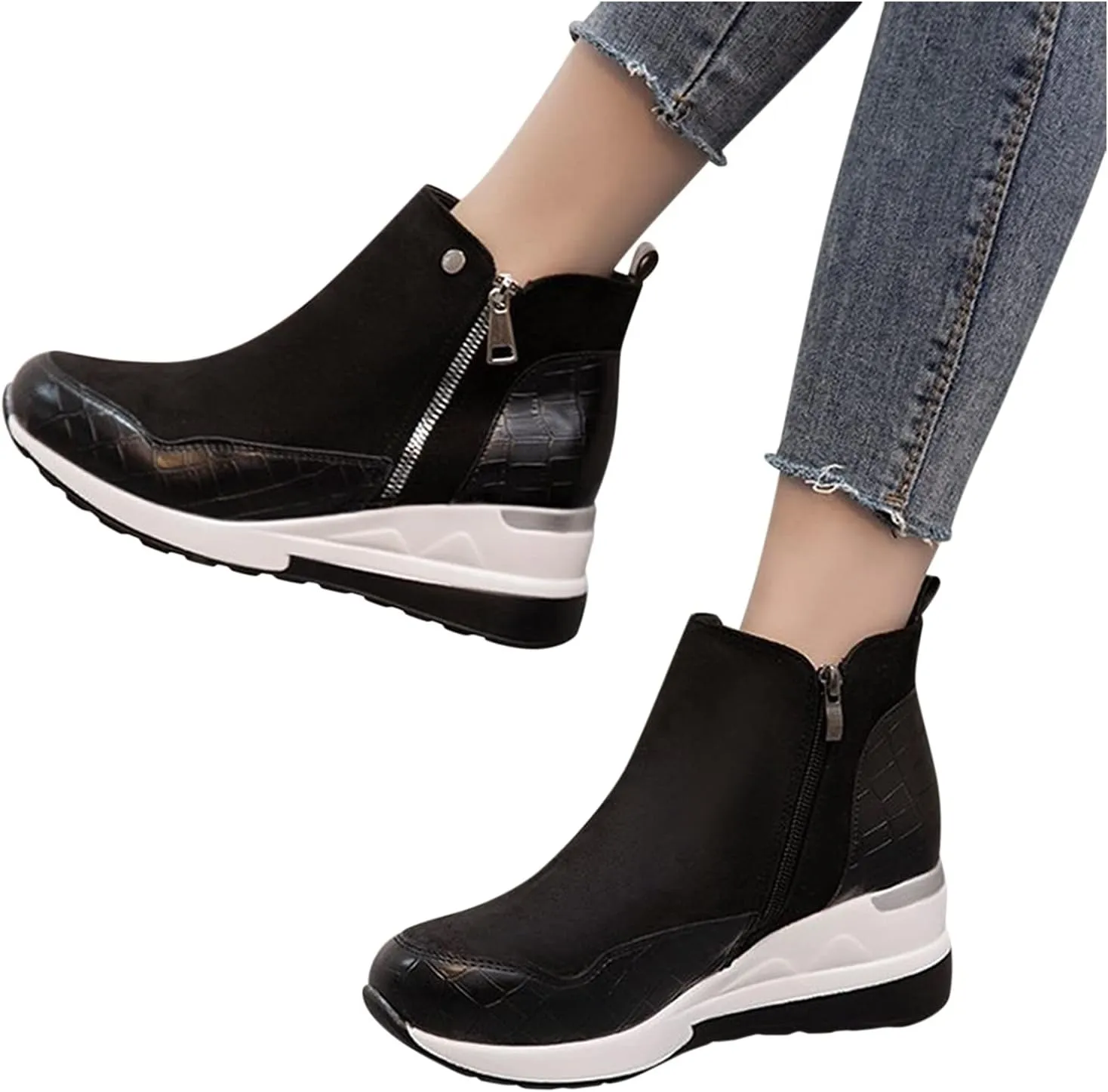 Womens Boots Ankle Women's Boots Botas De Combate Para Mujer Low Booties for Women Womens Ankle Boots Wide toe Box Black Suede Ankle Boots for Women