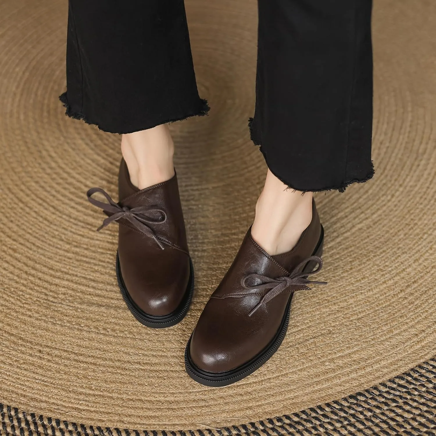 Women's Casual Slip On Flat Heel Loafers Round Toe Pumps with Solid Color