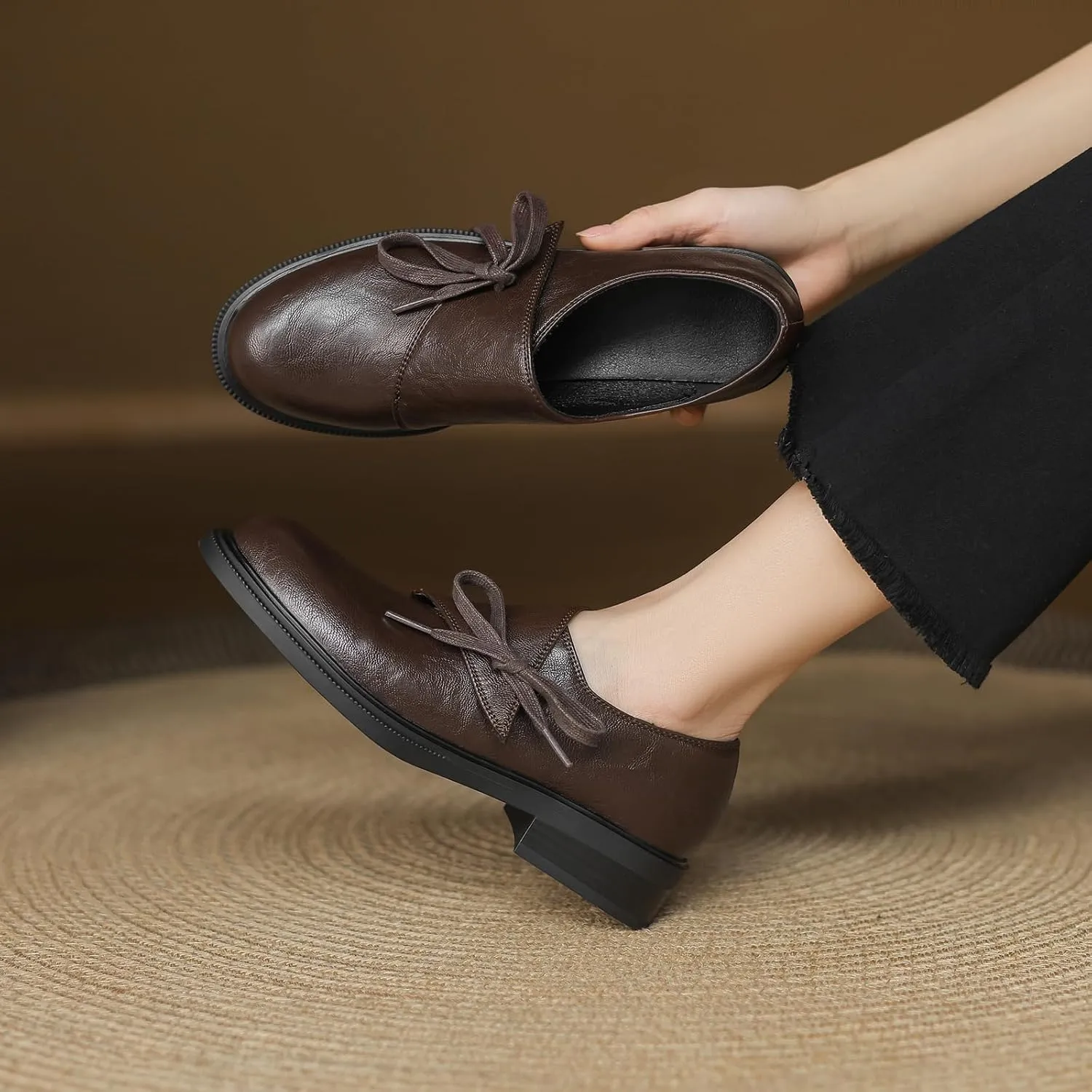Women's Casual Slip On Flat Heel Loafers Round Toe Pumps with Solid Color