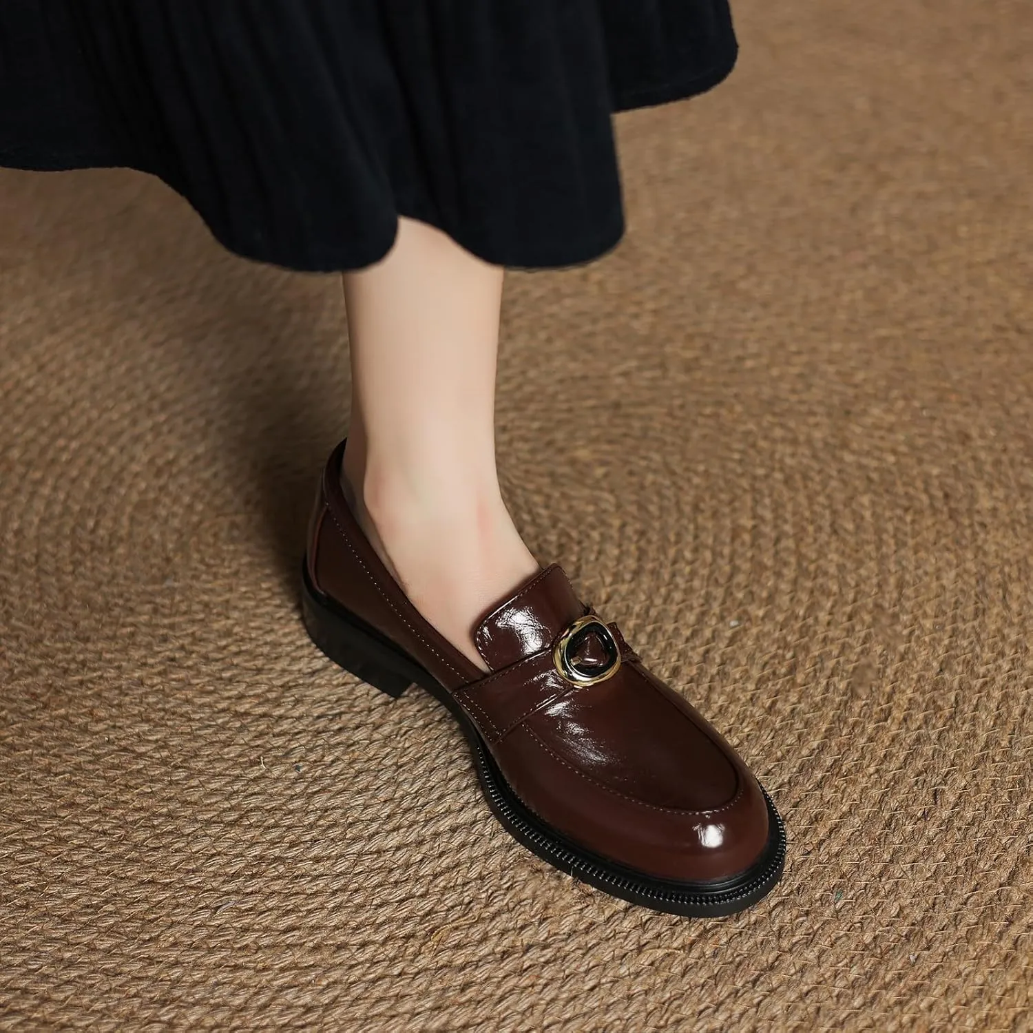 Women's Casual Slip On Pumps Comfort Low Block Heel Oxfords with Solid Color