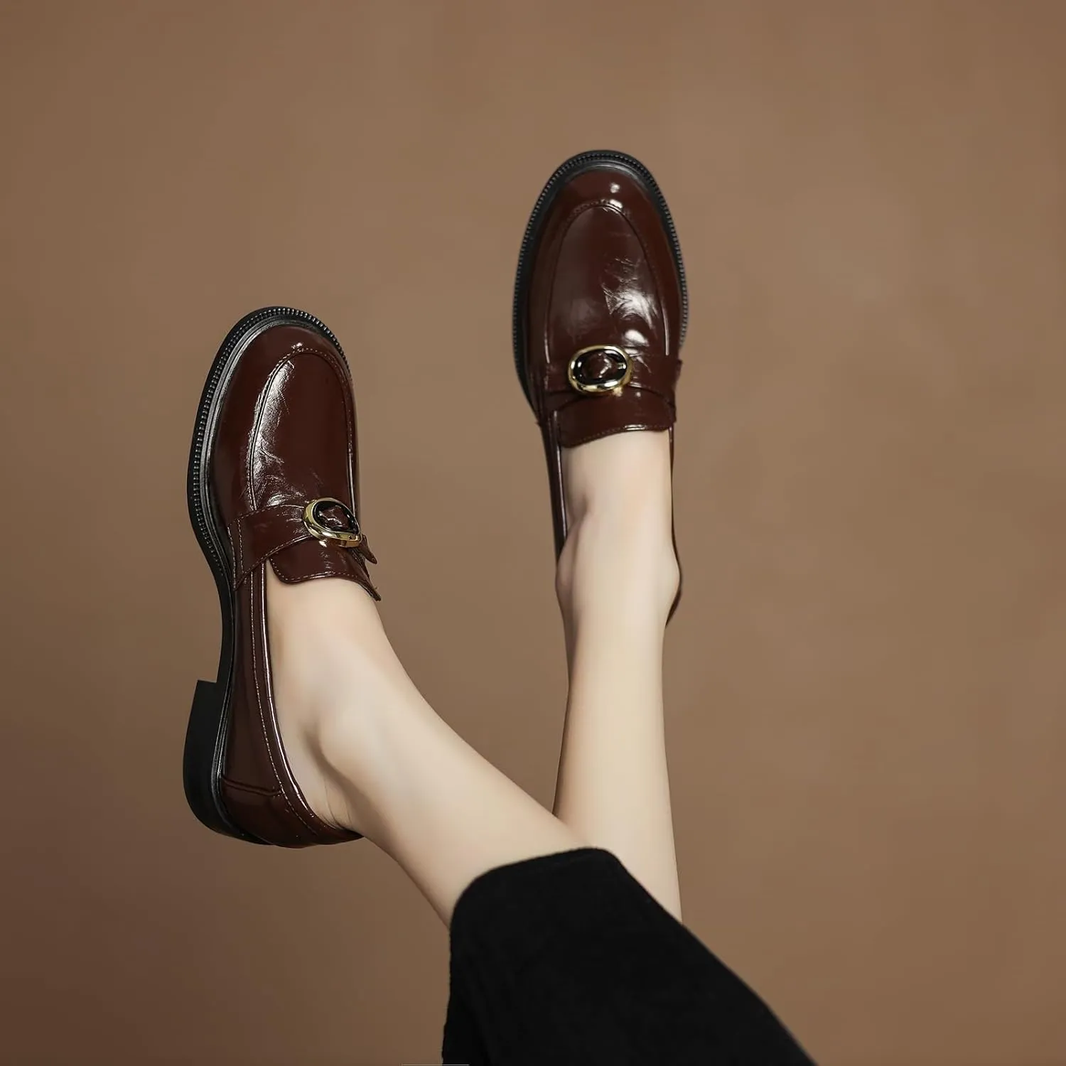Women's Casual Slip On Pumps Comfort Low Block Heel Oxfords with Solid Color