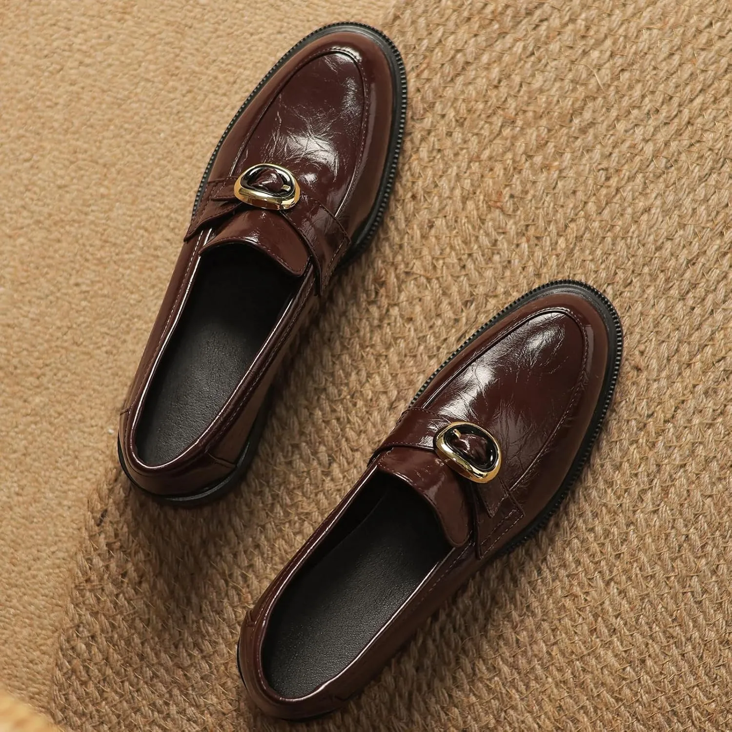 Women's Casual Slip On Pumps Comfort Low Block Heel Oxfords with Solid Color