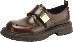 Women's Comfortable Casual Round Toe Pumps Slip On Loafer Flats with Low Block Heel