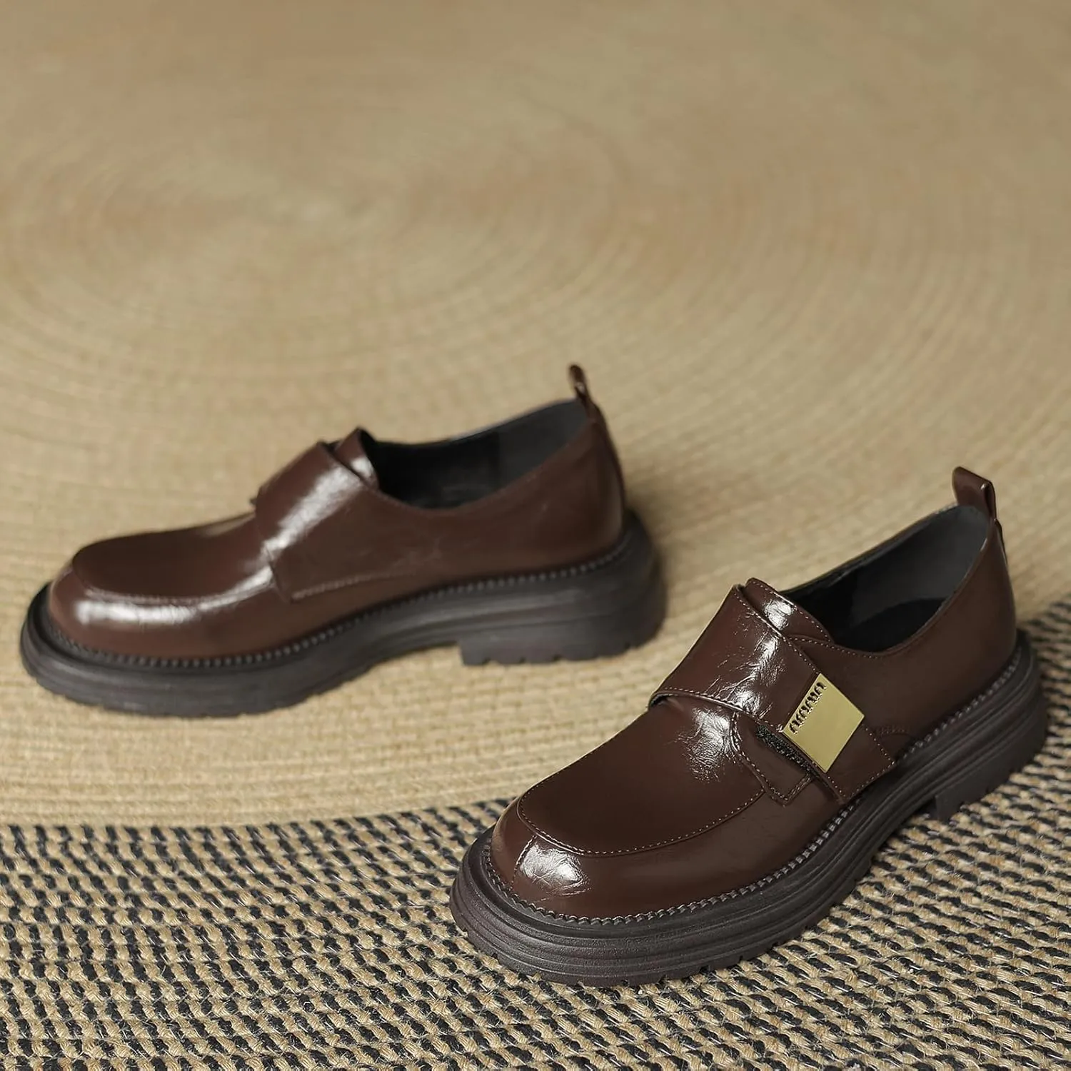 Women's Comfortable Casual Round Toe Pumps Slip On Loafer Flats with Low Block Heel
