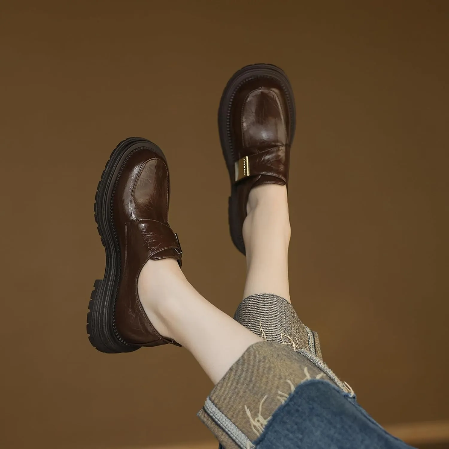 Women's Comfortable Casual Round Toe Pumps Slip On Loafer Flats with Low Block Heel
