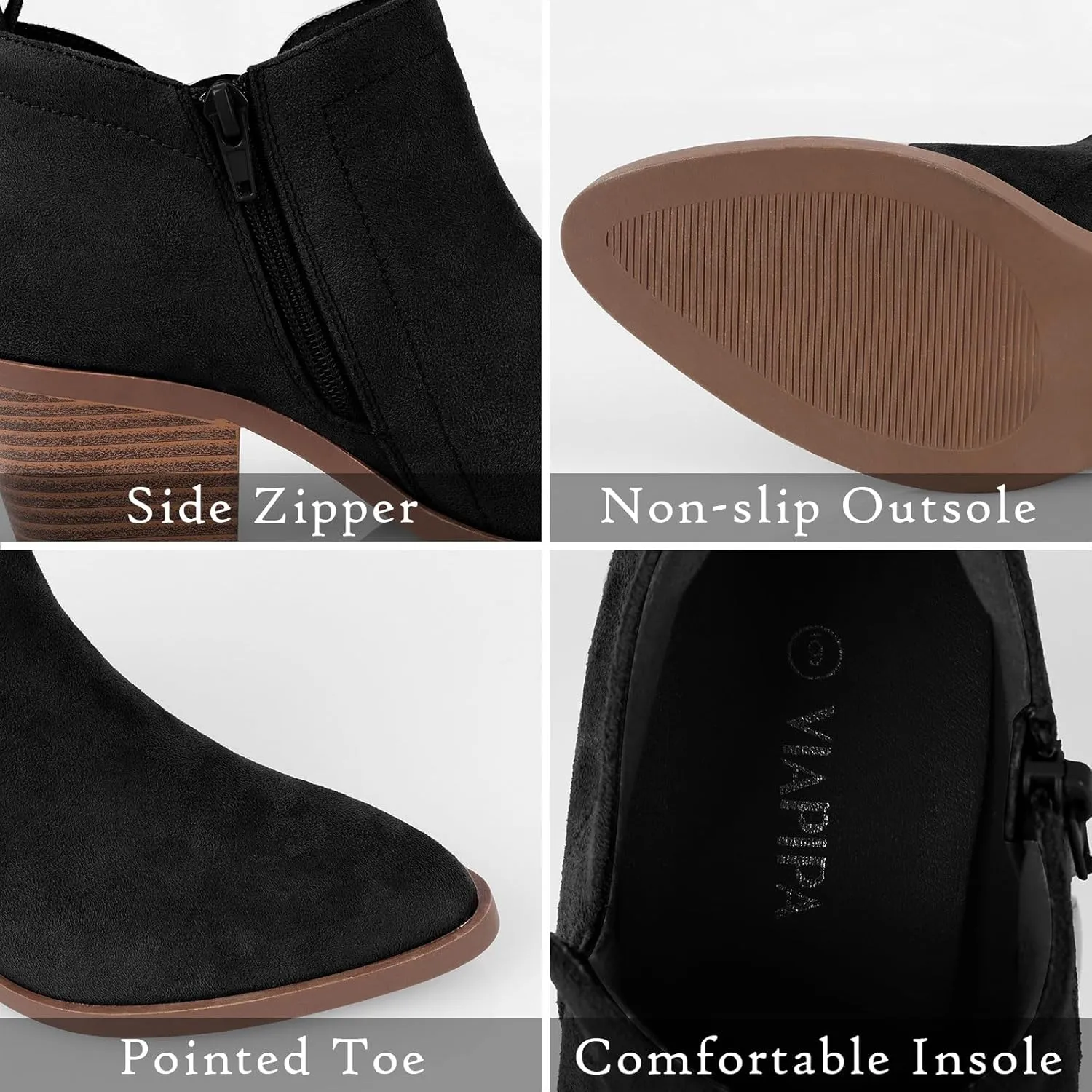 Women's Dressy Ankle Boots - Low Heel, Pointed Toe, Side Zipper Booties