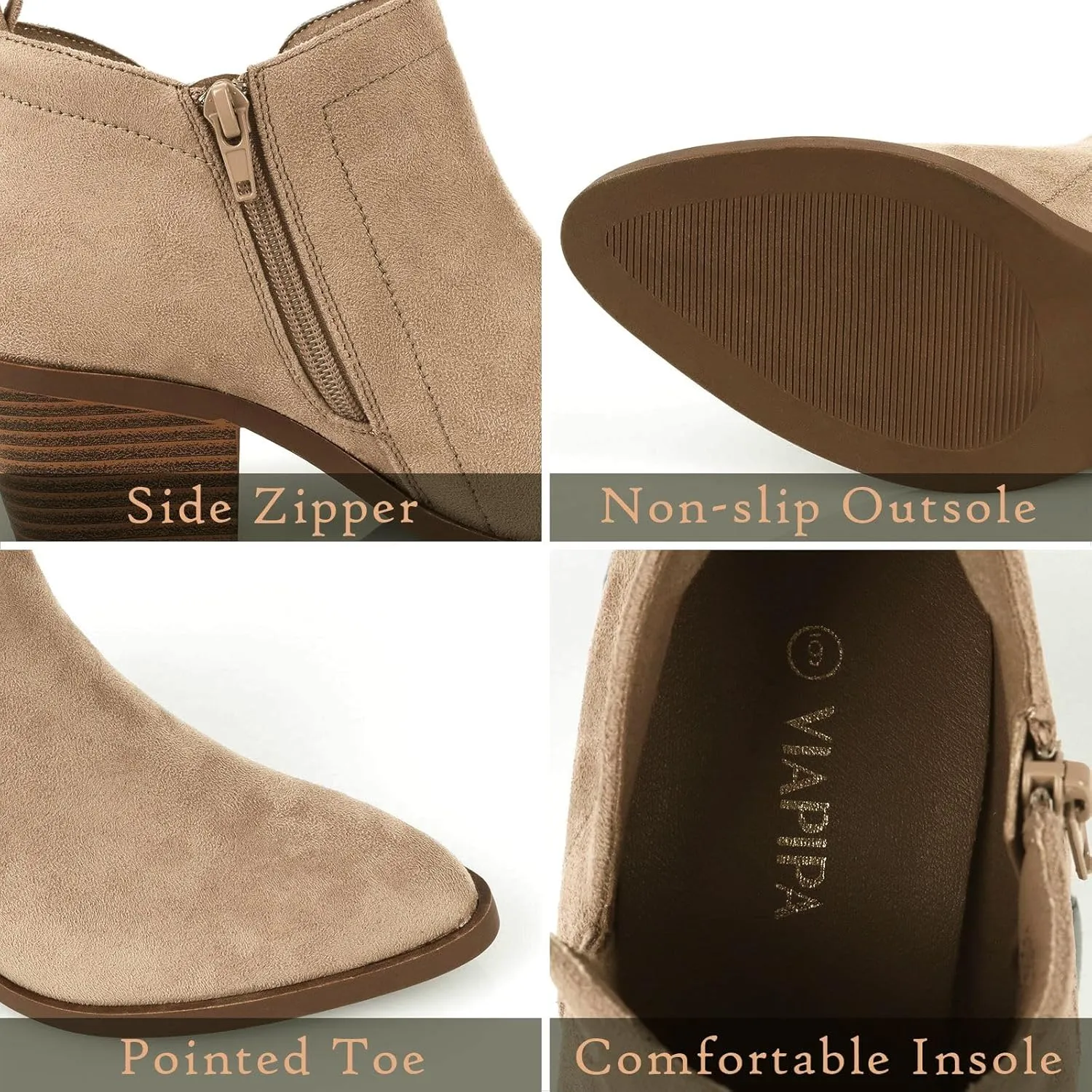 Women's Dressy Ankle Boots - Low Heel, Pointed Toe, Side Zipper Booties