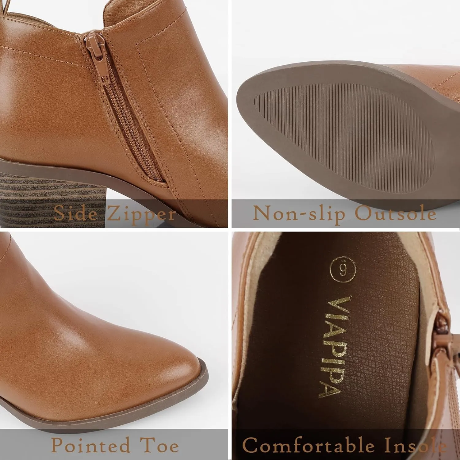 Women's Dressy Ankle Boots - Low Heel, Pointed Toe, Side Zipper Booties