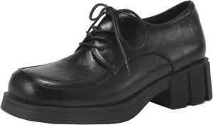 Womens Lace up Pumps Fashionable Round Toe Oxfords with Block Heel